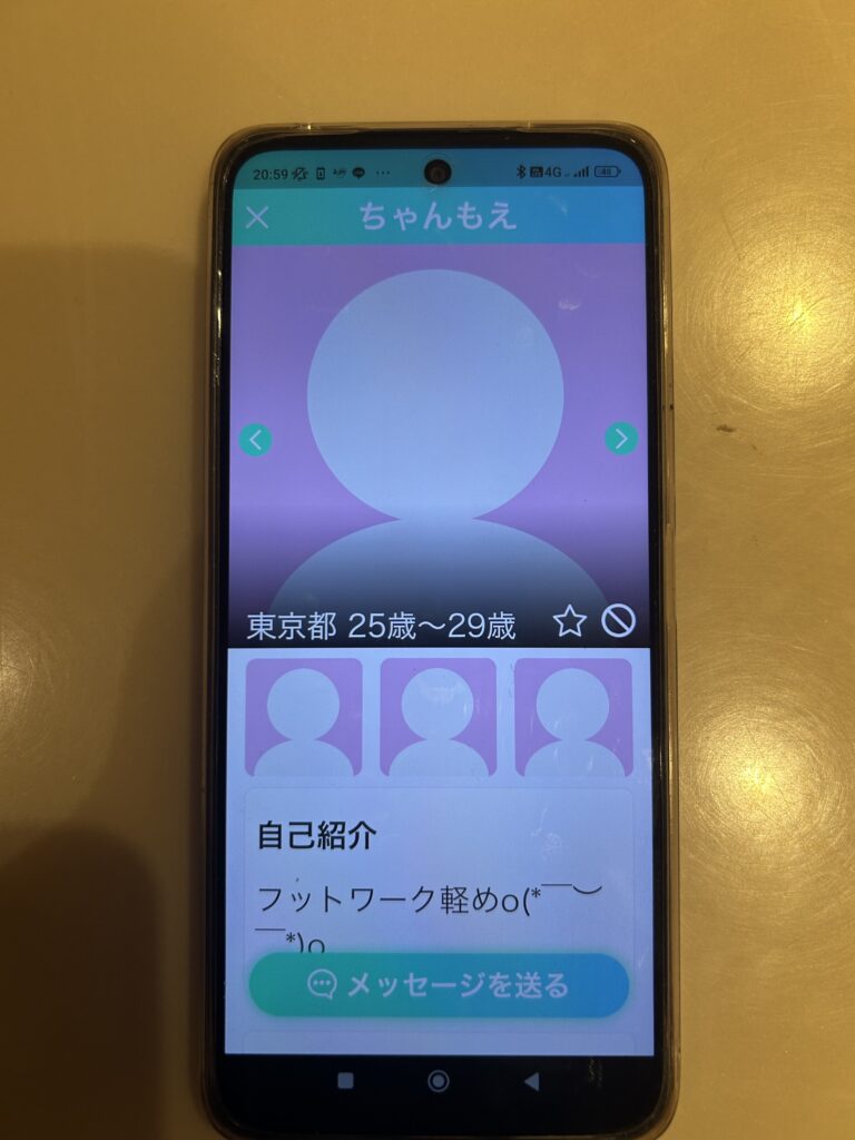 やり取りをした女性のプロフィール